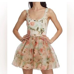 Alice + Olivia Floral Scoop-Neck Mini Dress in Pastel Rose size 4 new